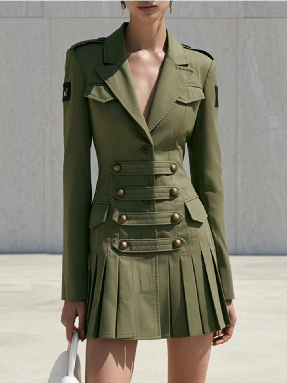 H&M Elegant Vintage Army Green Pleated Mini Skirt